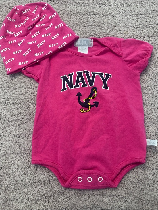 Aero Street Other - ⚓️ Navy Baby Girl Bodysuit Hat Set 12M Pink Military Homecoming Outfit *